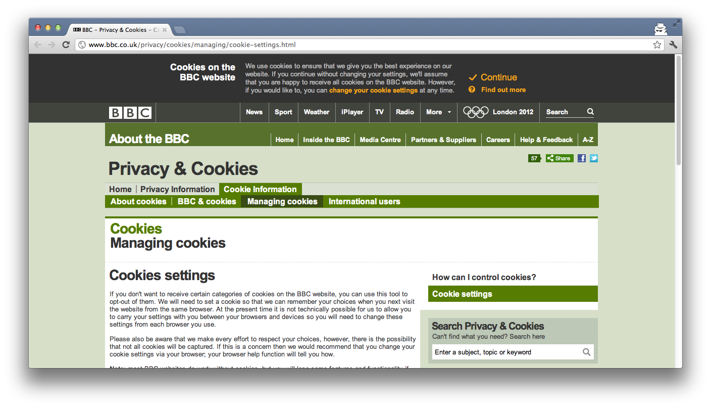 BBC Page with cookie header