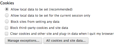 Chrome cookie settings